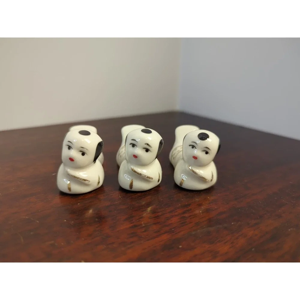 Tao Restaurant Porcelain Chopstick Holders Set of 3 White Gold Asian Style